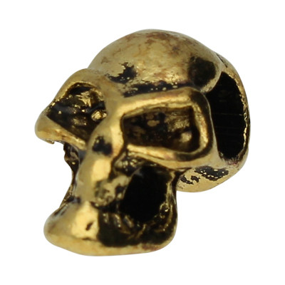 Grosslochperle, Totenkopf, innen 4mm,16x9x10mm, goldfarben, Metall