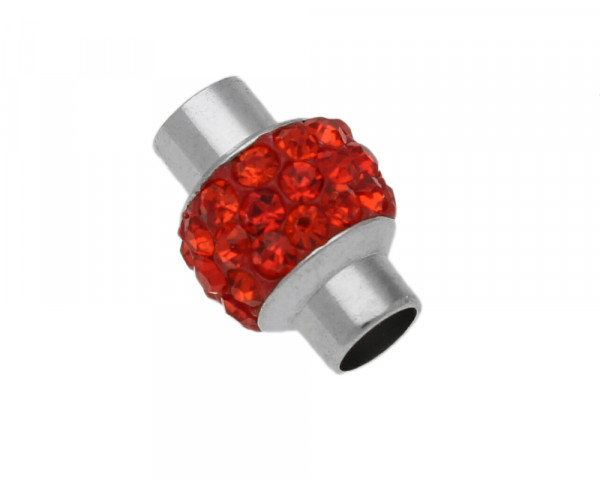 Magnetverschluss mit Strass in Rot, innen 5mm, 15x11mm, Metall, PLATINFARBEN