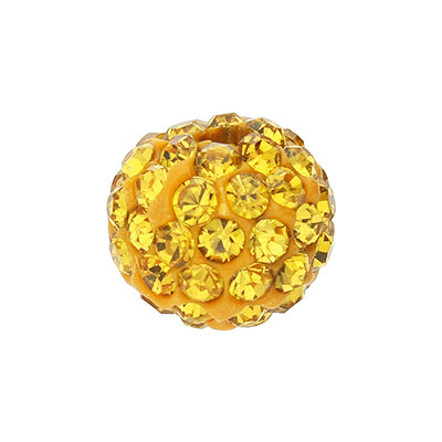 Perle mit Strass in Gelb, innen 1,5mm, Ø 10mm, Harz, DUNKELGELB