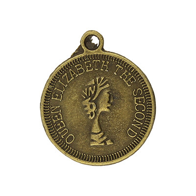 Anhänger, Münze "Queen Elizabeth II."Ø 20mm, antik-silberfarben, Metall