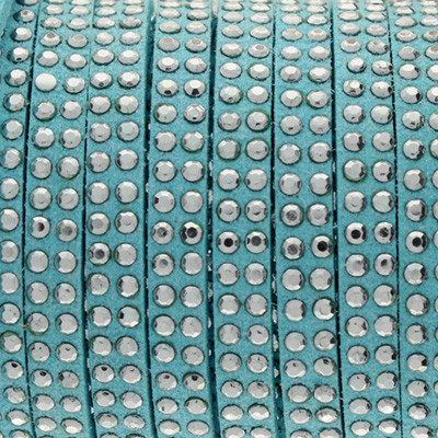 Textilband in Wildlederoptik mit silberfarbenen Nieten, 5,0x2,0mm - PASTELLGRÜN