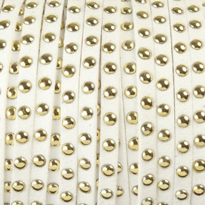 Textilband in Wildlederoptik mit goldfarbenen Nieten, 6,0x2,5mm - CREME