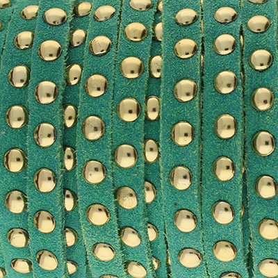 Textilband in Wildlederoptik mit goldfarbenen Nieten, 6,0x2,5mm - GRÜN