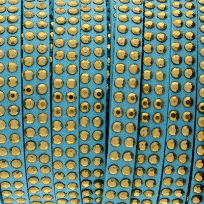 Textilband in Wildlederoptik mit goldfarbenen Nieten, 5,0x2,0mm - HELLBLAU