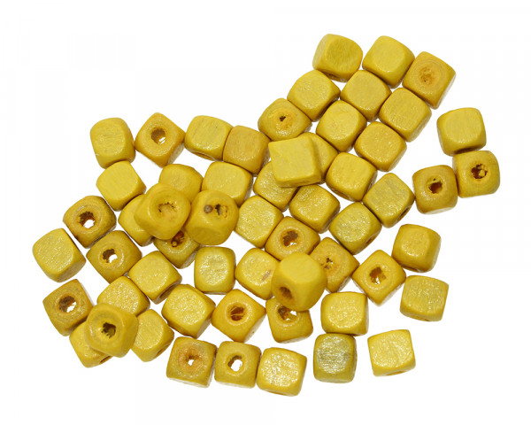 Perle (25 Stück), 5x5x5mm, innen 1mm, gelb, Holz